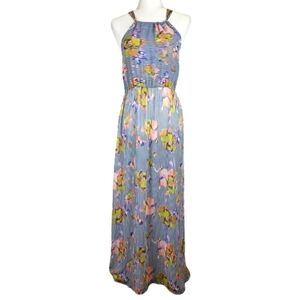 Striped Multicolor Blue Maxi Dress